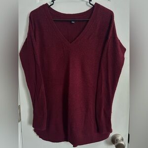 American Eagle Outfitters Burgundy Waffle Knit Tunic V-Neck Oversized